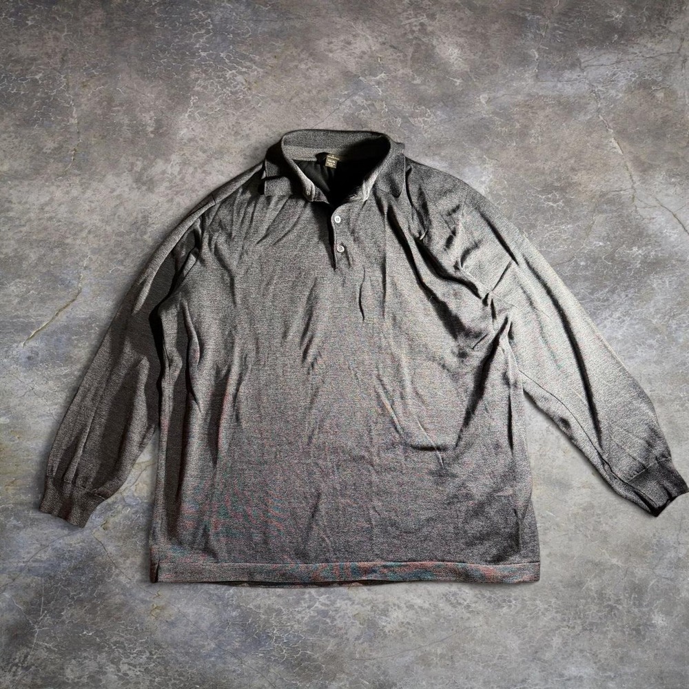 Ermenegildo Zegna Gray Navy Long Sleeve Polo Shirt Mens XXL Made in Italy
